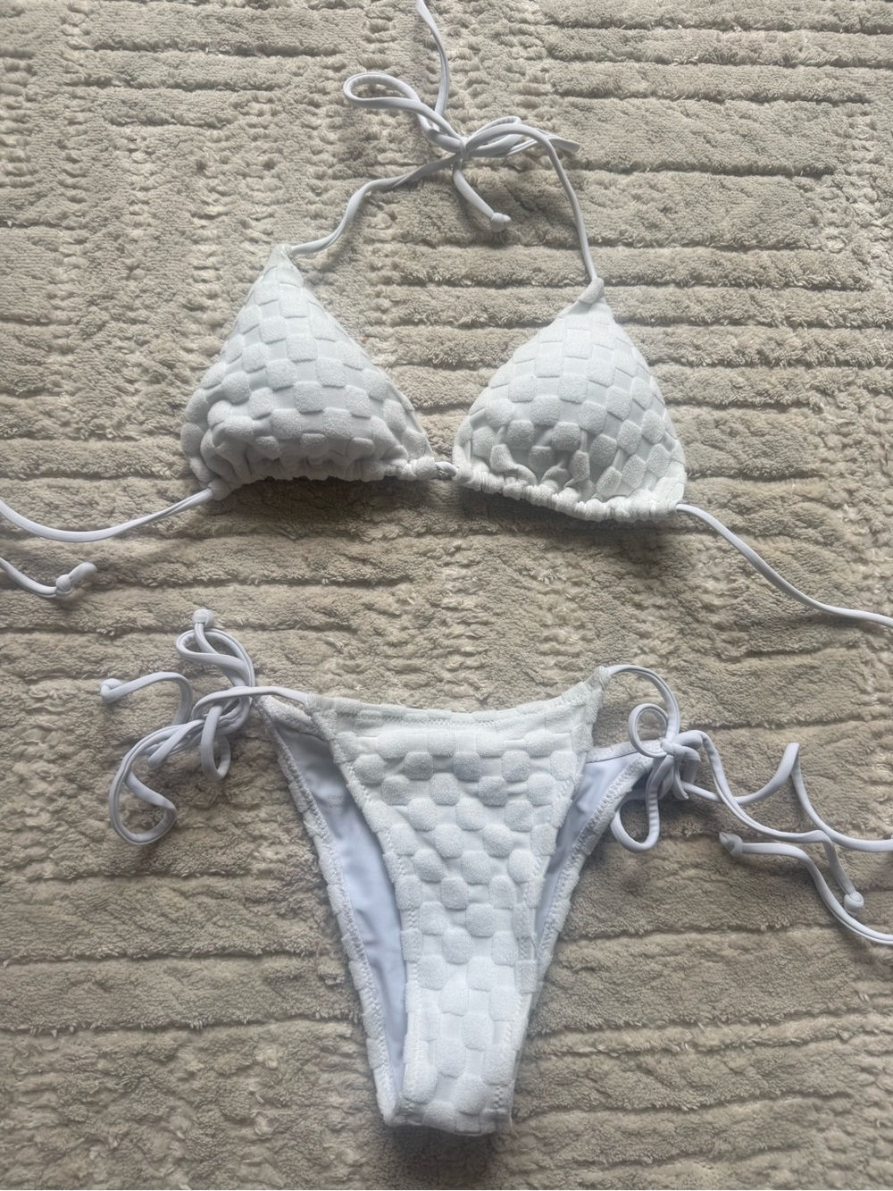 White Fox Boutique White Textured Checker Tie Bikini